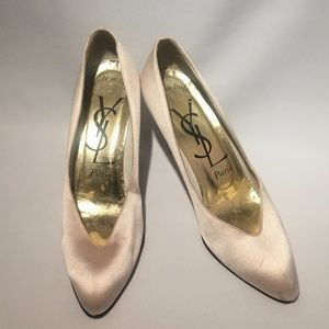 Vintage 80s YSL White Satin D'Orsay Pumps